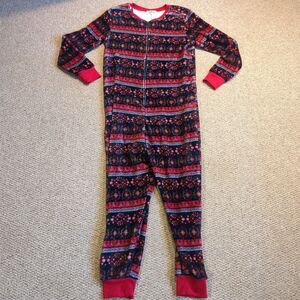 Natural Life One Piece Jumpsuit Pajamas Fleece Medium Zip Lounge Floral Cozy